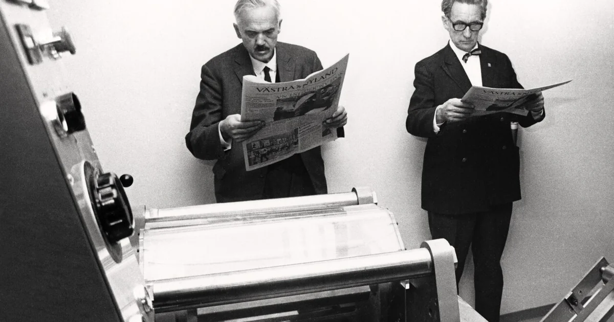 Tammisaari Printing House - Newspaper Västra Nyland. In the picture W. E. Nordström and Erik Lannert.