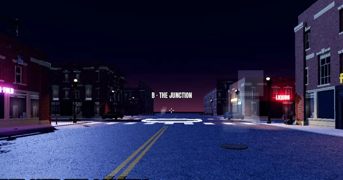 Hood Warfare night street view toward the Junction corner